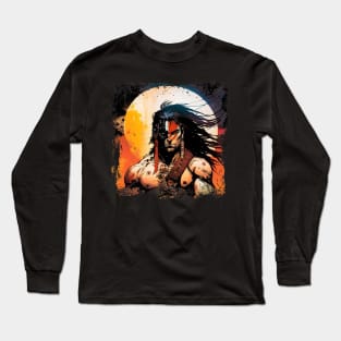 Proud Indian Warrior in Combat in Comic Style Long Sleeve T-Shirt